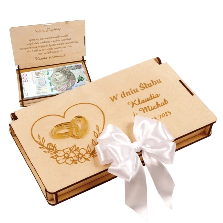 Drewniane pudełko na pieniądze na ślub prezent pamiątka wesele personalizowany grawer